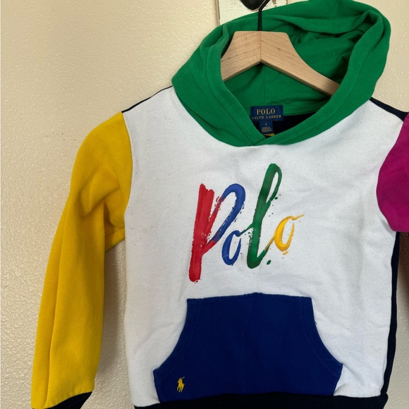 Vintage Polo by Ralph Lauren Green and Yellow Color-Block Hoodie - Picture 2 of 5